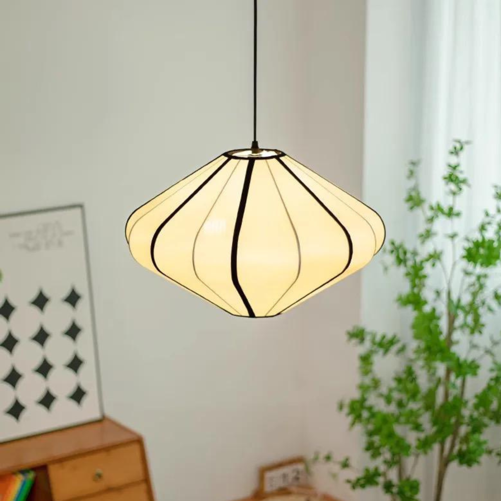 White Fabric Japanese Style Pendant Lamp | Living Room, Bedroom, Hotel, Residential Space LP-45